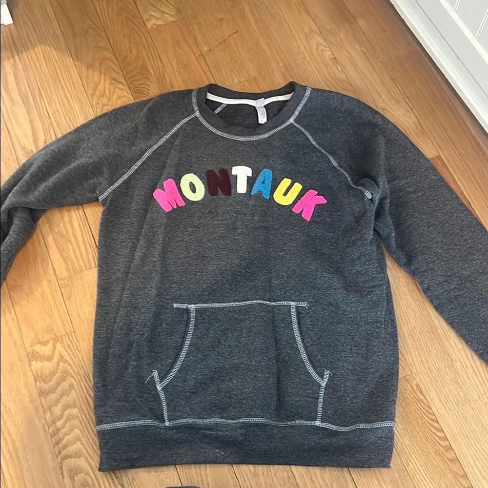 Gray Montauk Sweatshirt with Colorful Letters